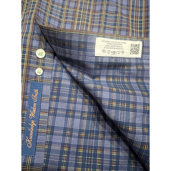 Robert Graham Shirt Mens XXL Colorful Purple Plaid Flip Cuff Embroidered - Picture 6 of 9